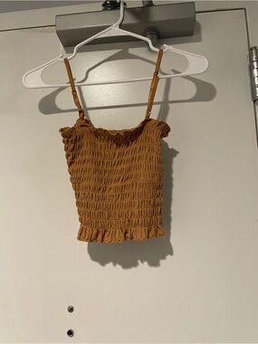 Smocked Ruffle Cami Tank Top in Caramel Brown